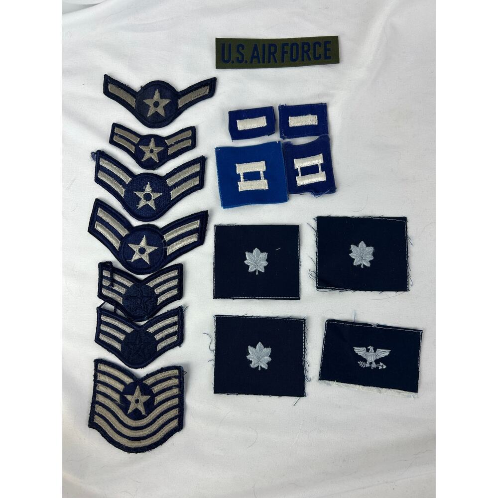 Vintage US Air Force Patch Lot Rank Chevrons Name Tape 16pc